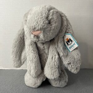 NWT Jellycat London Medium Bashful Grey Bunny Plush Stuffed Animal BAS3BG